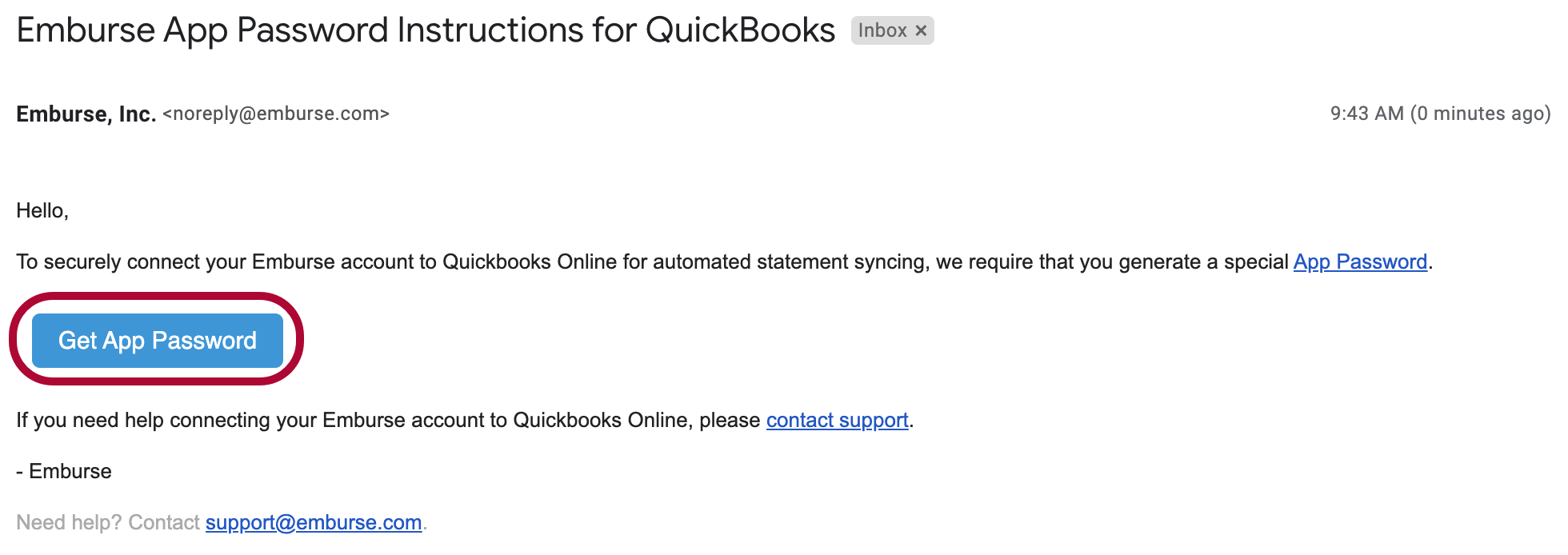 Email message with the Get App Password button.