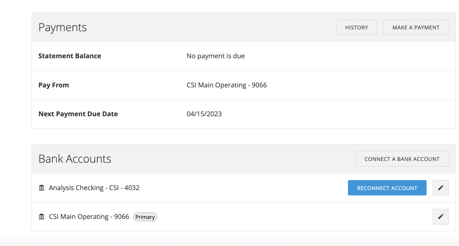 Account Details tab showing payment due date for a credit account in Emburse Cards