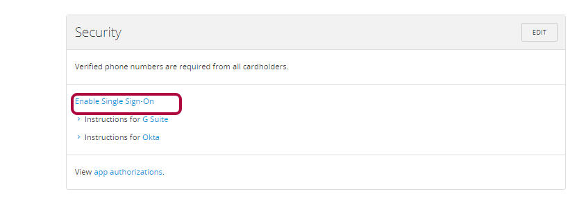 Security section showing the Enable Single Sign-On option