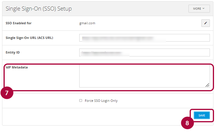 Okta setup instructions showing the IDP Metadata field