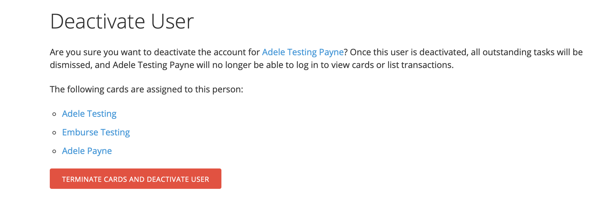 Deactivate User confirmation dialog.