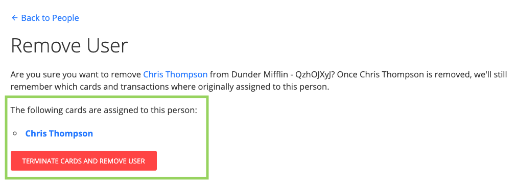 Confirmation that the user has been removed.