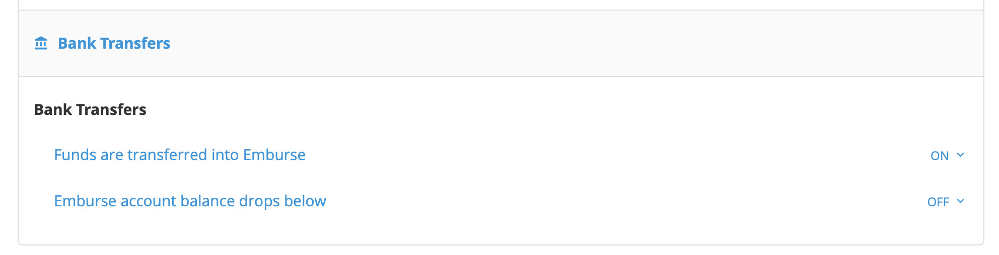 Bank transfer notification settings with email and text options.