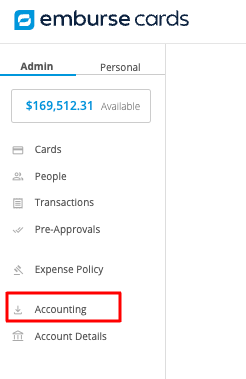 Accounting tab selected on the Emburse Cards dashboard.