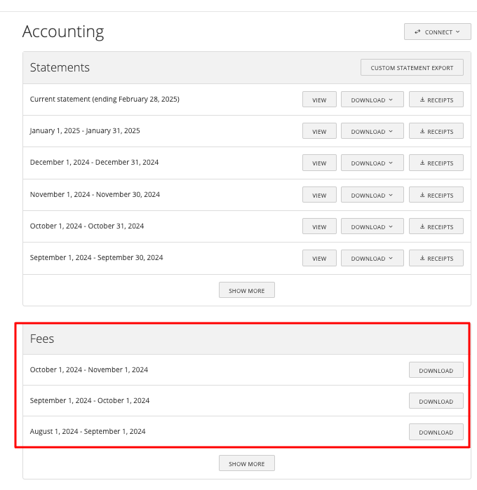 View Foreign Transaction Fees option at the bottom of the Accounting page.