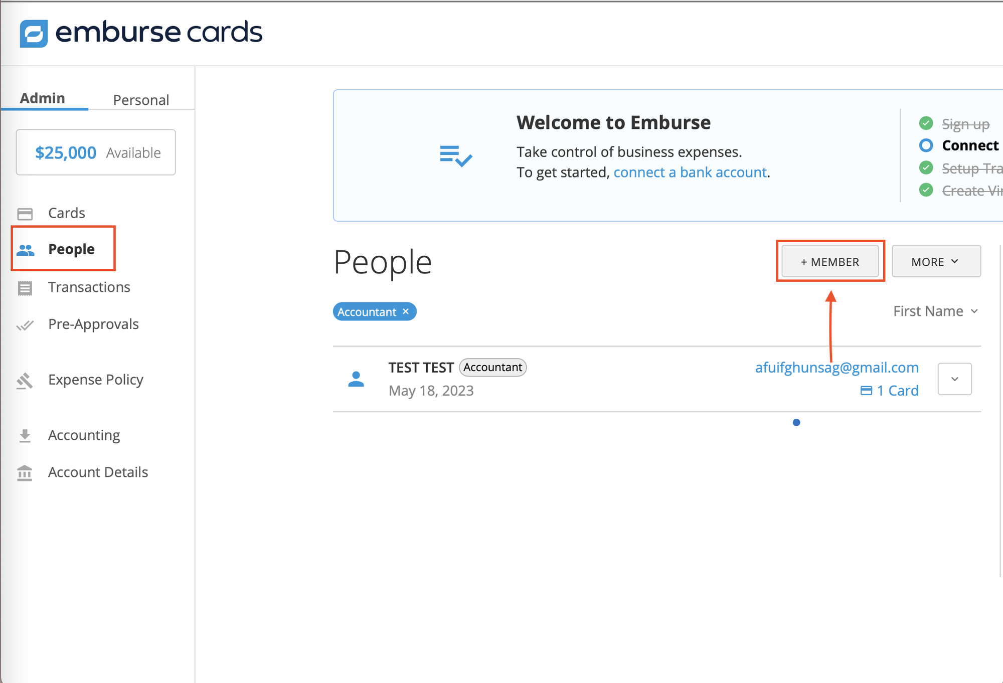 Add Member form showing fields for member details and the Add Member button.