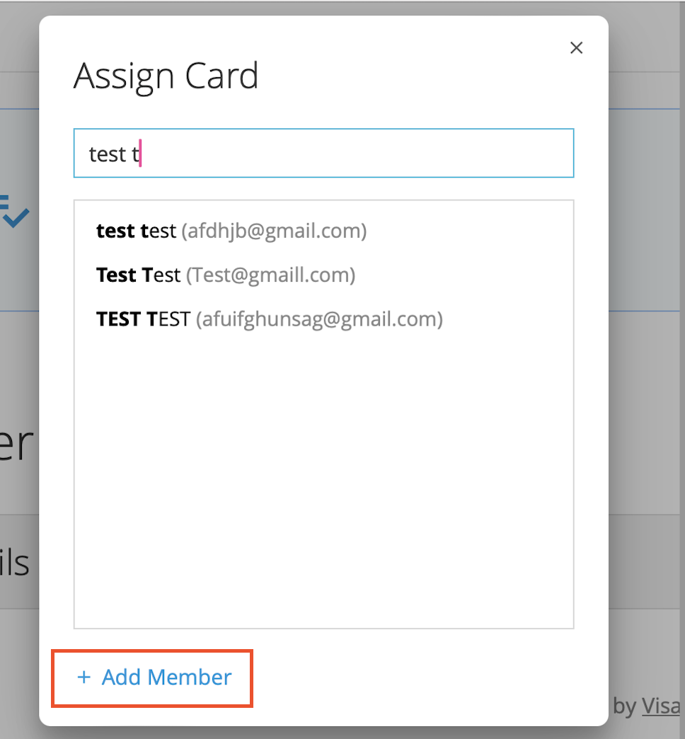 +Add Member option in the card assignment flow when the user is not in the system