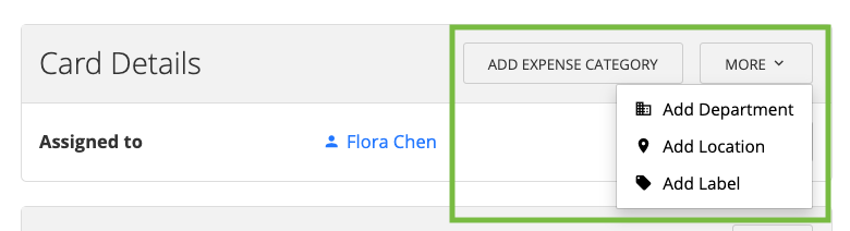 Other card details section showing options for expense categories and additional fields.