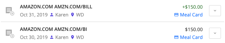 Transactions page showing a merchant-issued refund entry