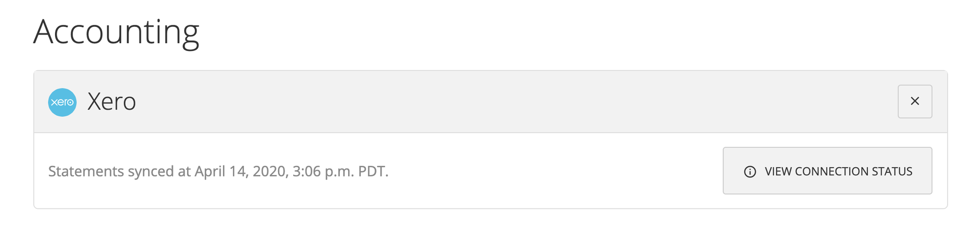 Accounting page showing the View Connection Status option for the Xero integration.