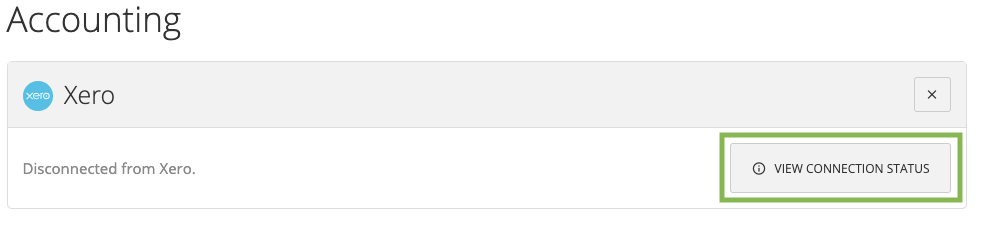 View Connection Status screen showing a disconnected Xero integration.