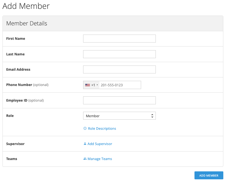 Invite member form with fields for email address, first name, last name, and member criteria